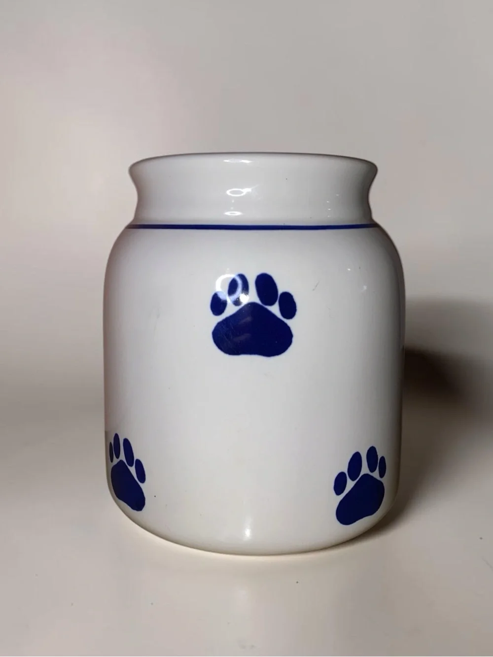 PET TREAT CANISTER Vase or Jug (no lid) 6” x 6-1/2” Ceramic Glazed Paw Prints